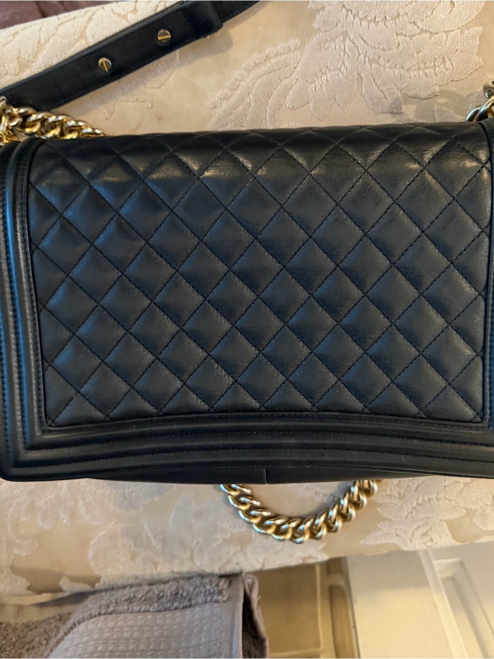 Black Quilted Shoulder Bag with Gold Hardware - Picture 6 of 7